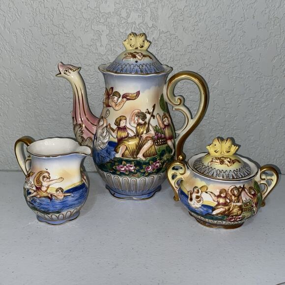 VTG SGK China Demitasse Teapot Teacup Saucer Complete Set For 6 Occupied Japan - Picture 2 of 9
